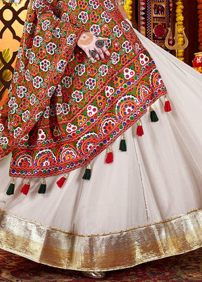 White Blended Silk Dupatta Lehenga Set
