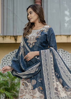 3 Pc Blue Silk Suit Set