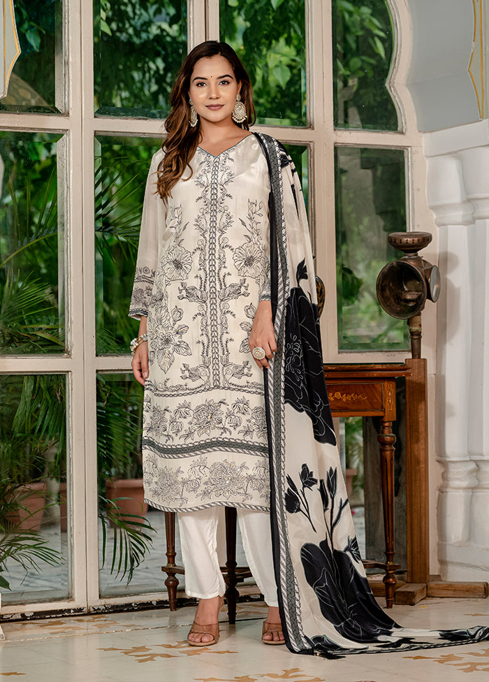 3 Pc White Silk Suit Set