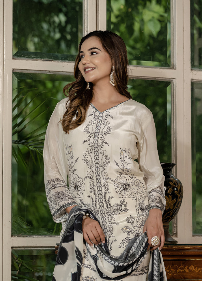 3 Pc White Silk Suit Set