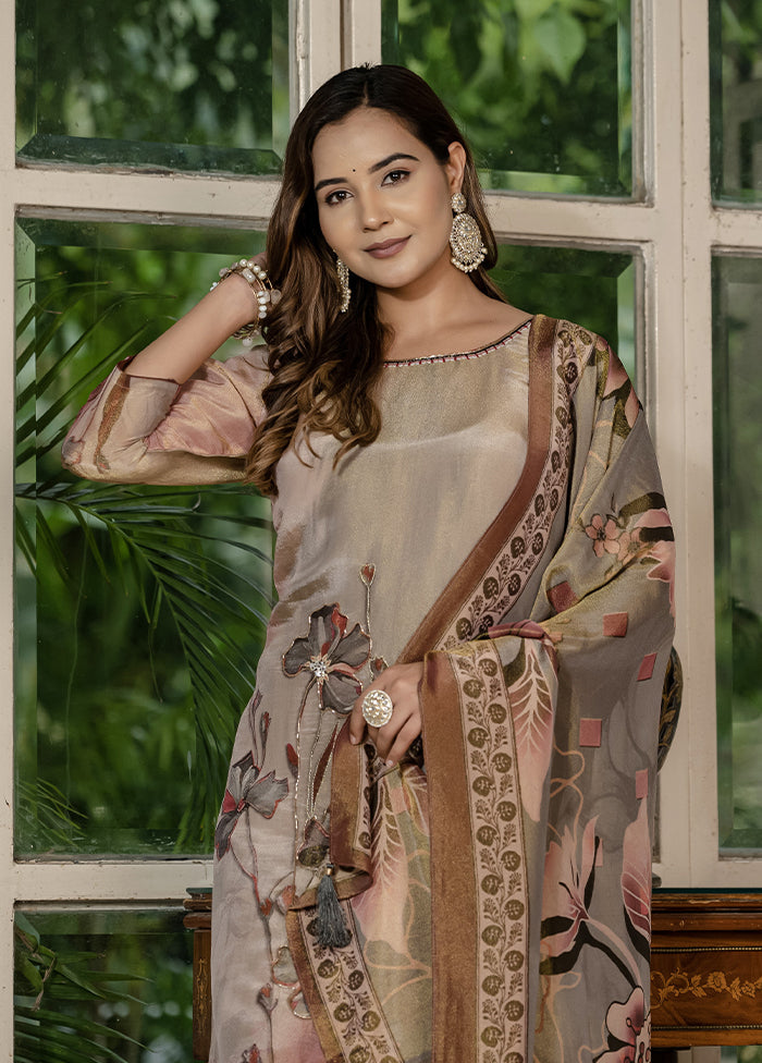3 Pc Brown Silk Suit Set