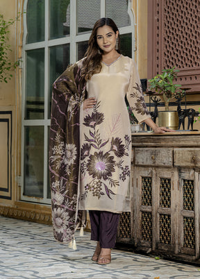 3 Pc Cream Silk Suit Set