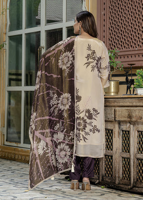 3 Pc Cream Silk Suit Set