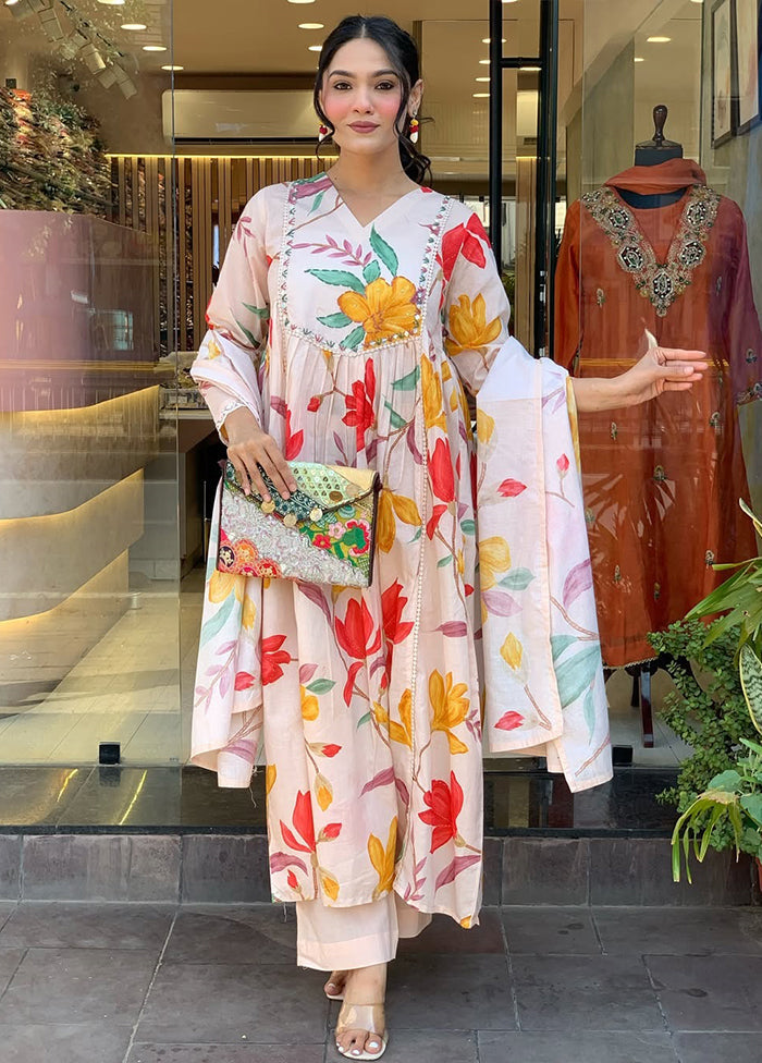 3 Pc Peach Cotton Suit Set