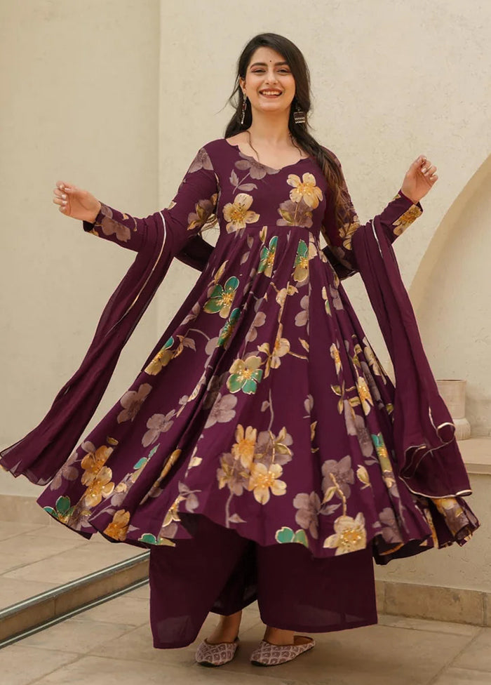 3 Pc Wine Silk Suit Set