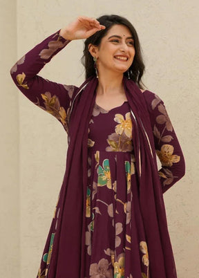 3 Pc Wine Silk Suit Set