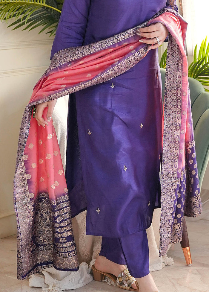 3 Pc Purple Silk Suit Set