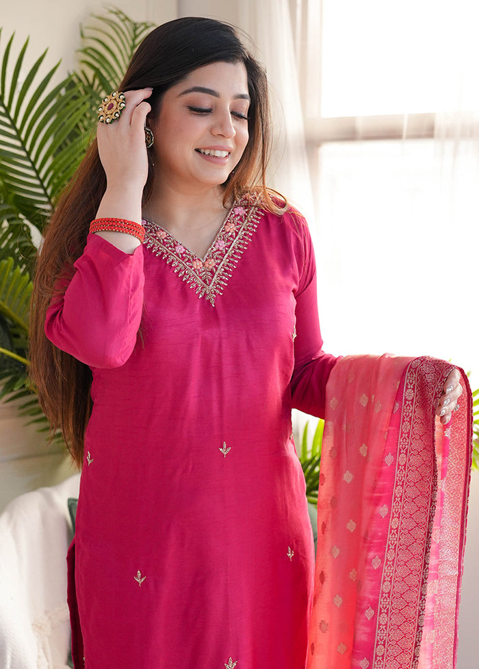 3 Pc Pink Silk Suit Set