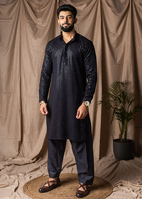 Black Silk Kurta & Pajama Set