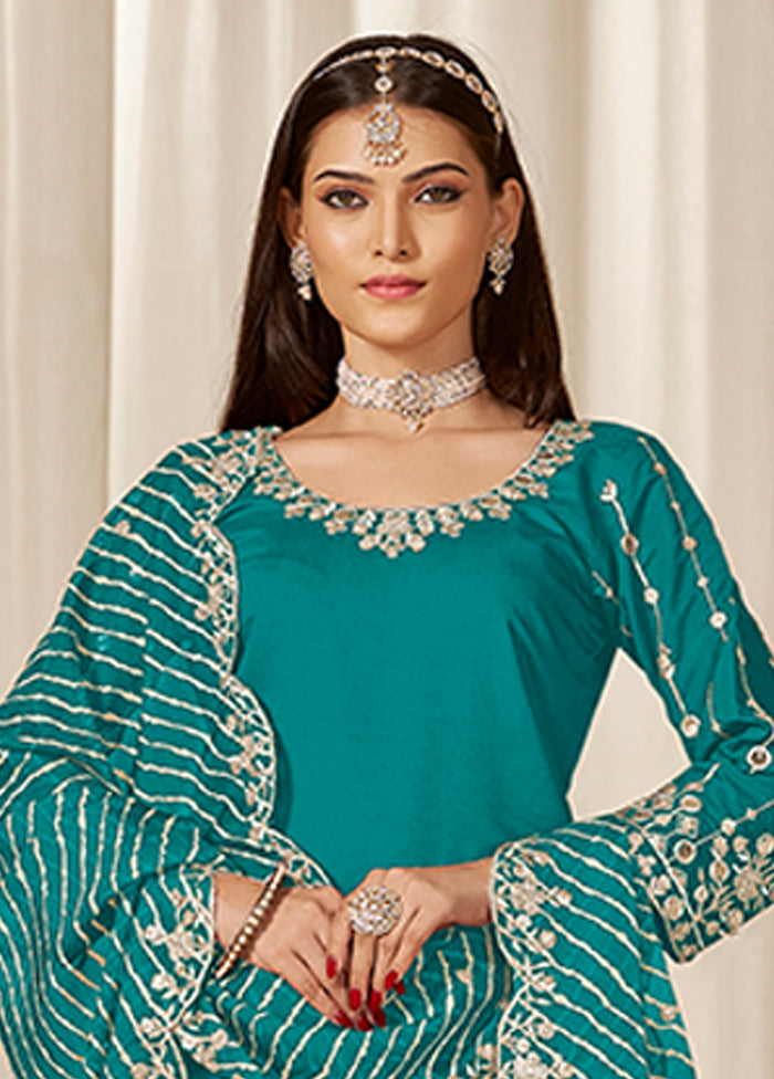 3 Pc Green Silk Suit Set