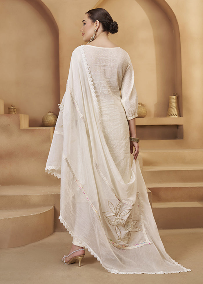 3 Pc Cream Cotton Suit Set