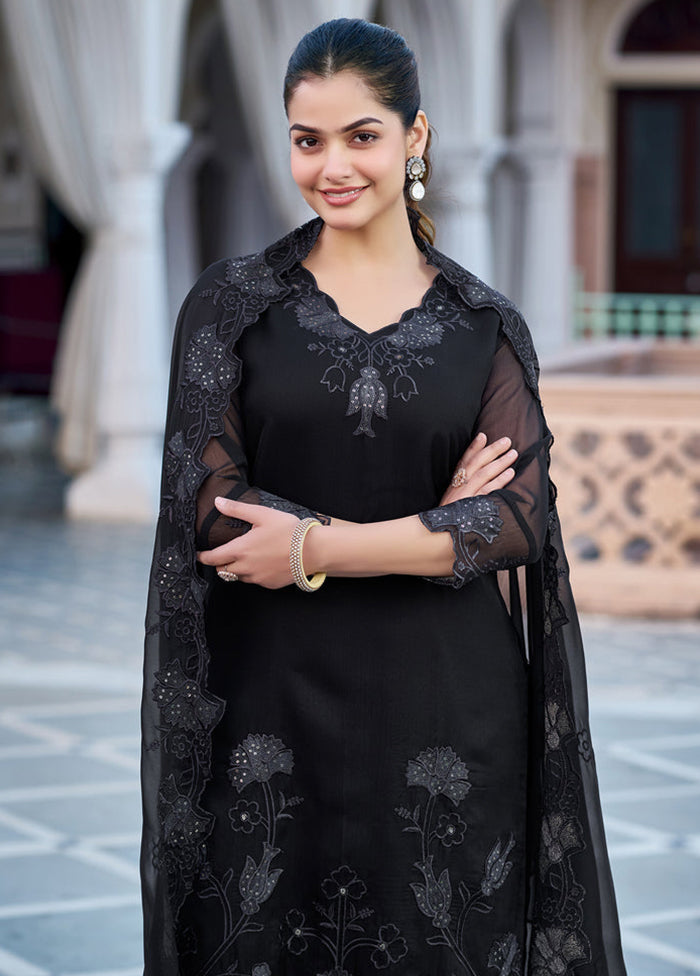 3 Pc Black Georgette Suit Set