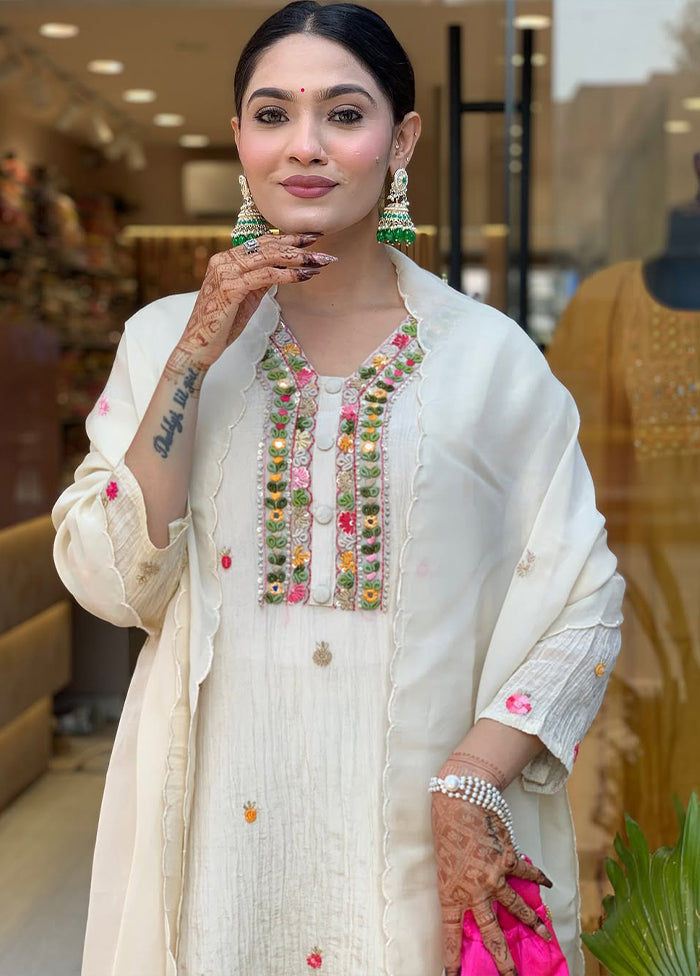 3 Pc Cream Silk Suit Set
