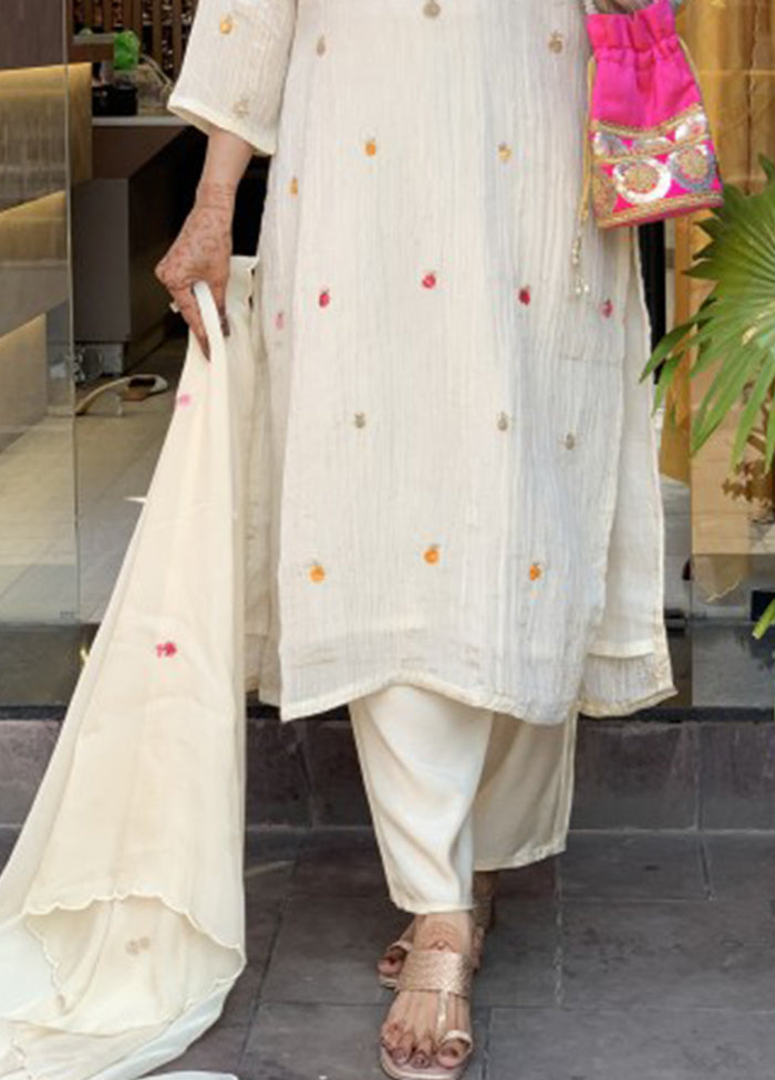 3 Pc Cream Silk Suit Set
