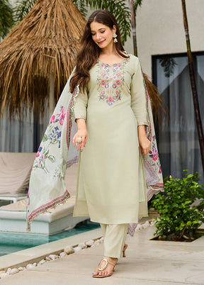 3 Pc Green Silk Suit Set