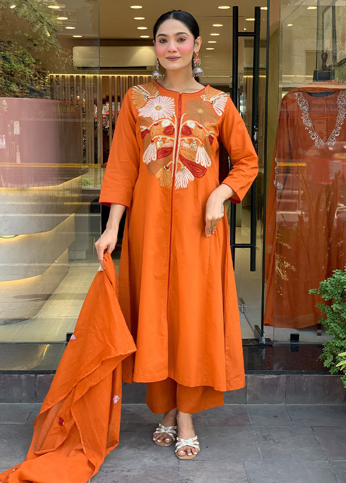 3 Pc Orange Cotton Suit Set