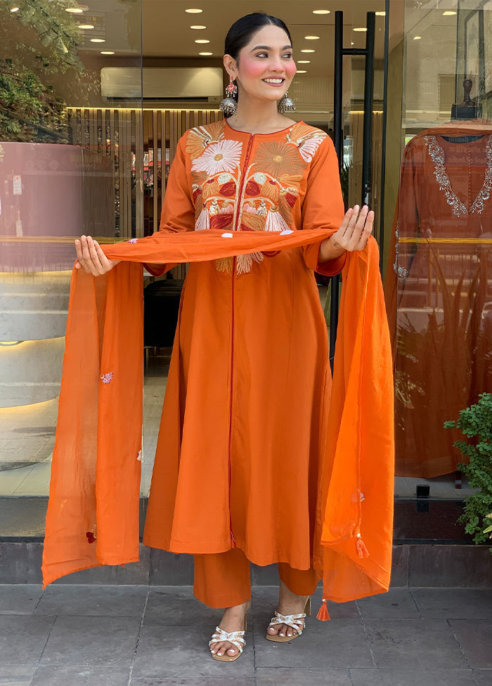 3 Pc Orange Cotton Suit Set