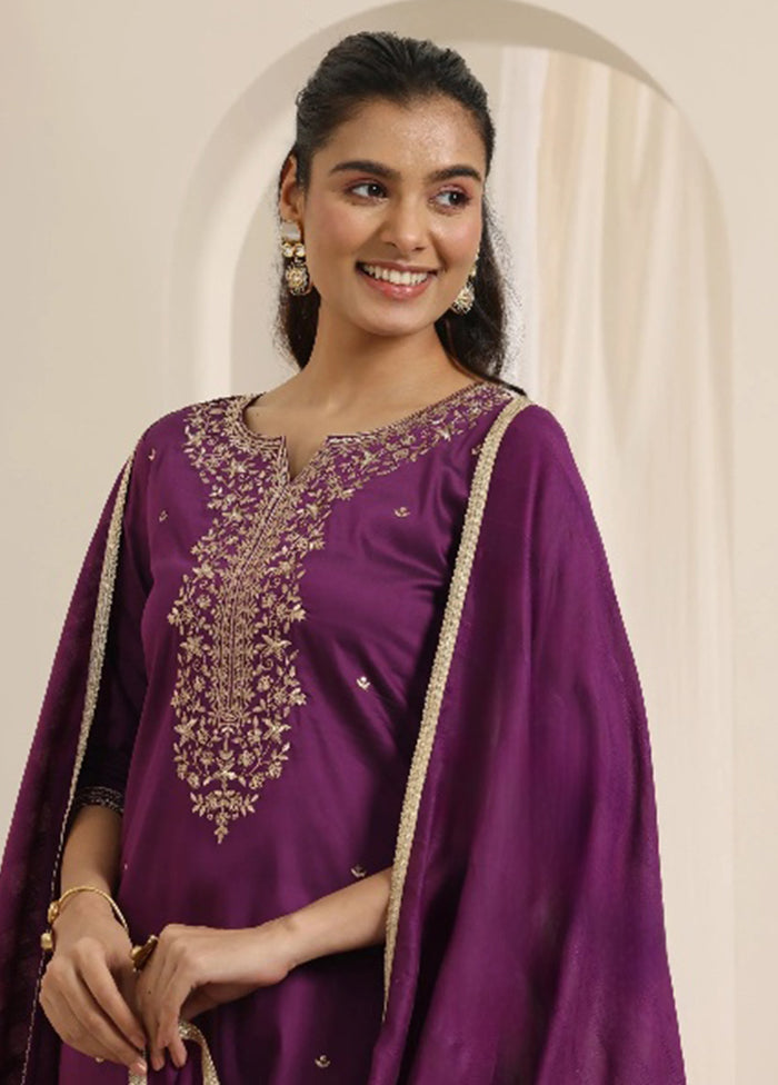 3 Pc Purple Silk Suit Set