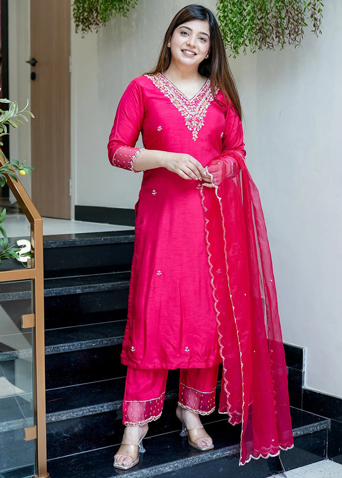 3 Pc Pink Silk Suit Set