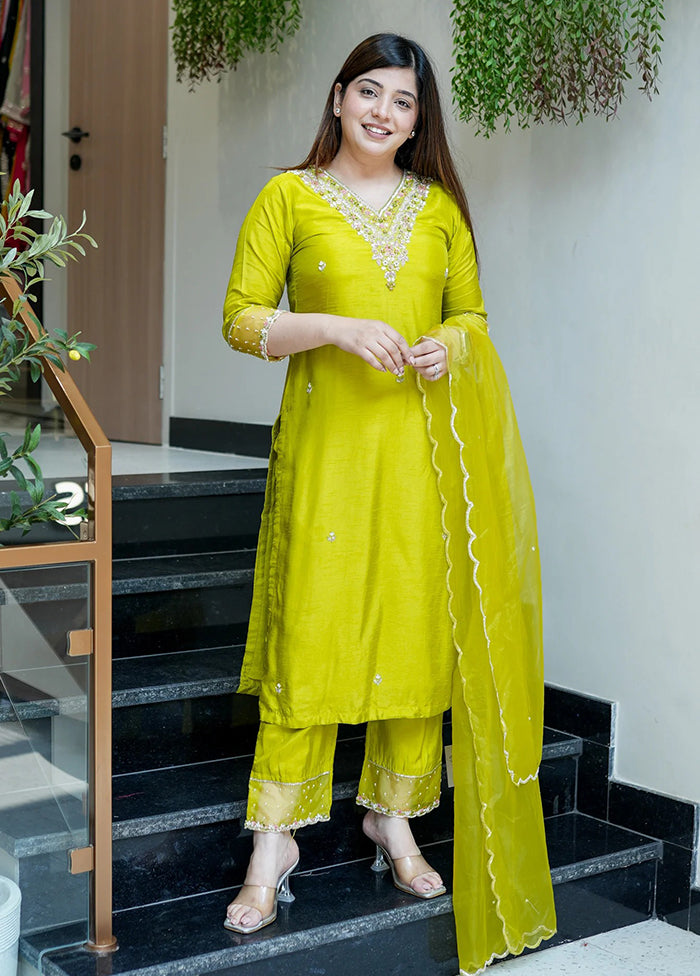 3 Pc Yellow Silk Suit Set