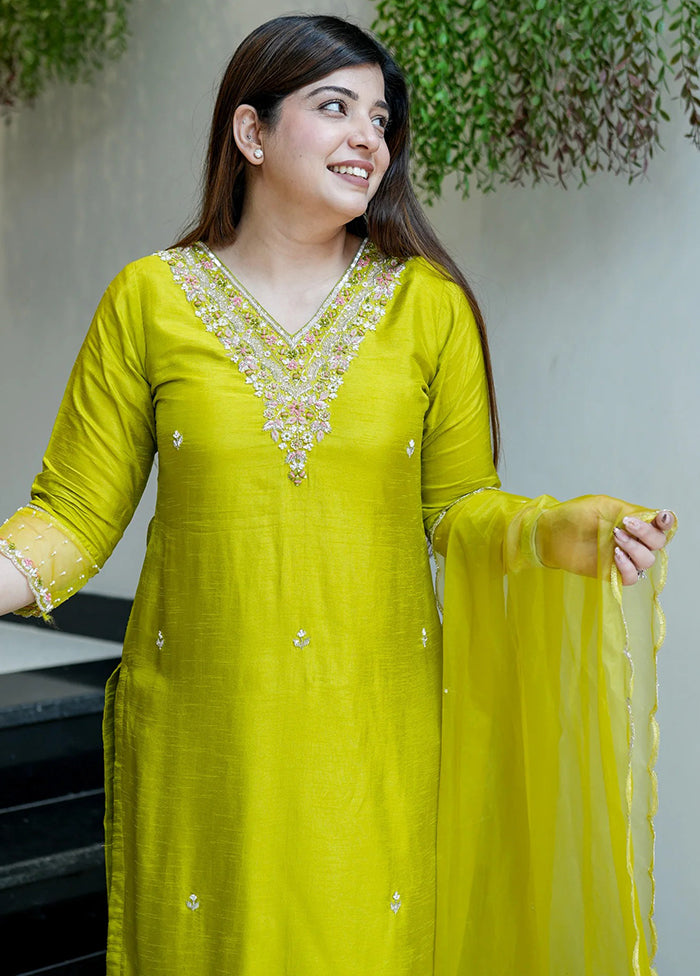 3 Pc Yellow Silk Suit Set
