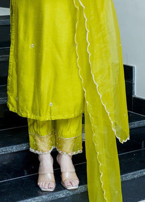 3 Pc Yellow Silk Suit Set