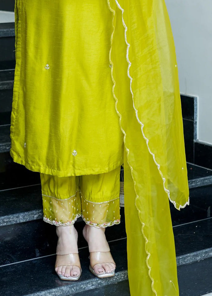 3 Pc Yellow Silk Suit Set
