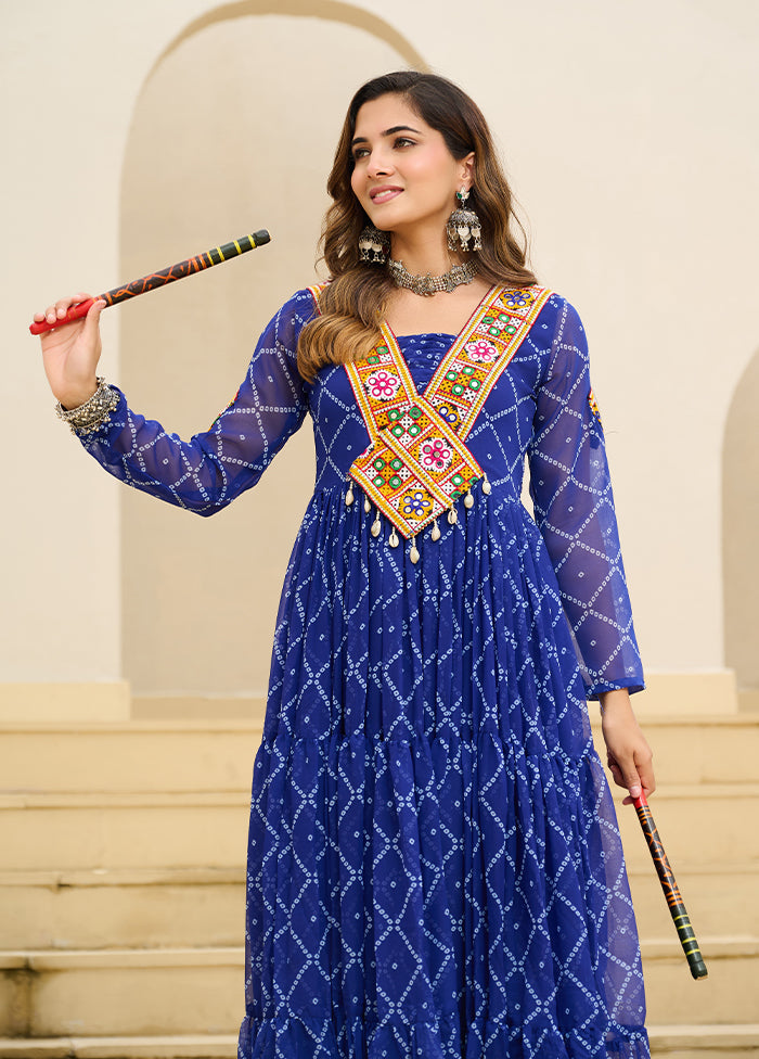 Blue Bandhani Printed Work Georgette Gown