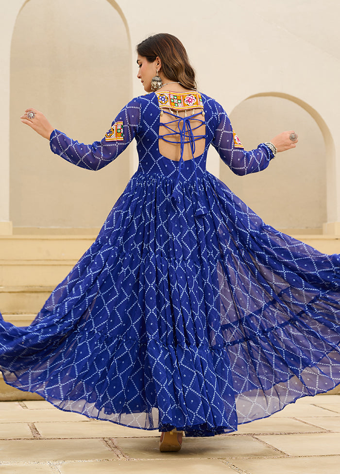 Blue Bandhani Printed Work Georgette Gown