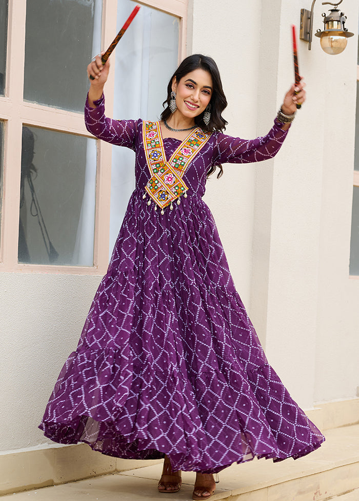 Purple Bandhani Printed Work Georgette Gown
