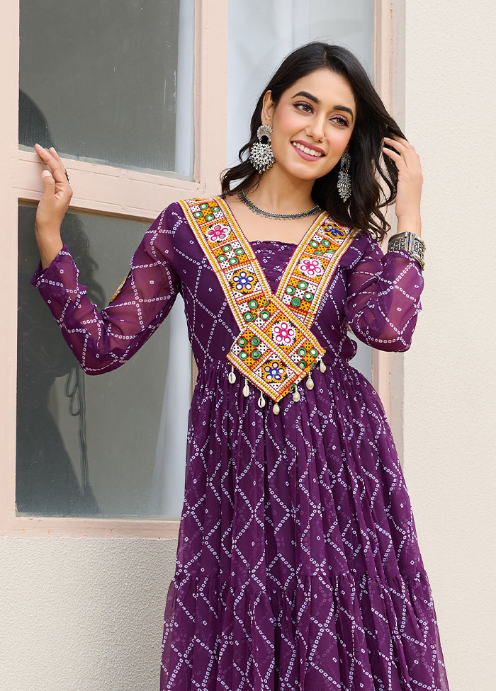 Purple Bandhani Printed Work Georgette Gown