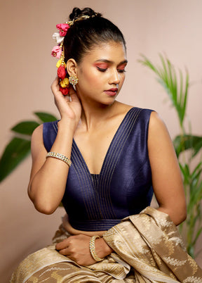 Navy Blue Dupion Silk Designer Blouse