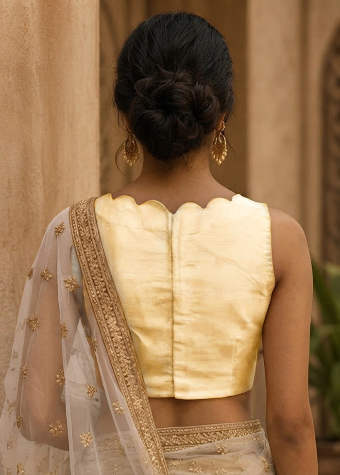 Cream Boat Neck Designer Blouse
