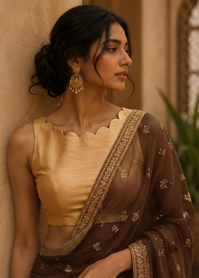 Gold Boat Neck Designer Blouse