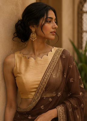 Gold Boat Neck Designer Blouse