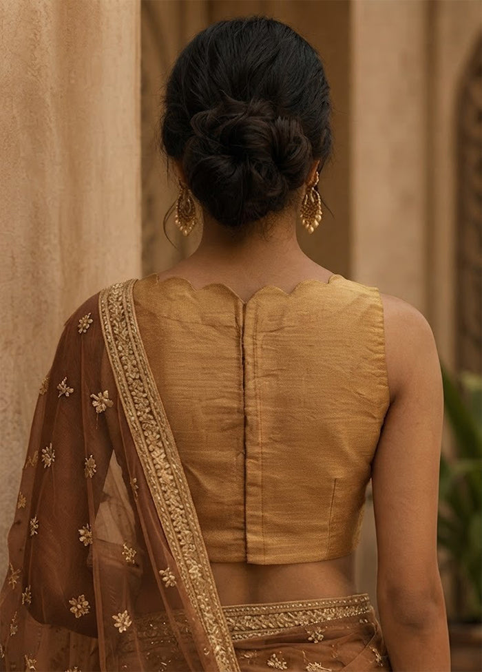 Gold Boat Neck Designer Blouse