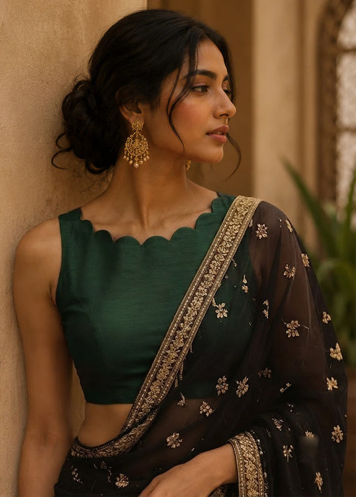 Green Boat Neck Designer Blouse