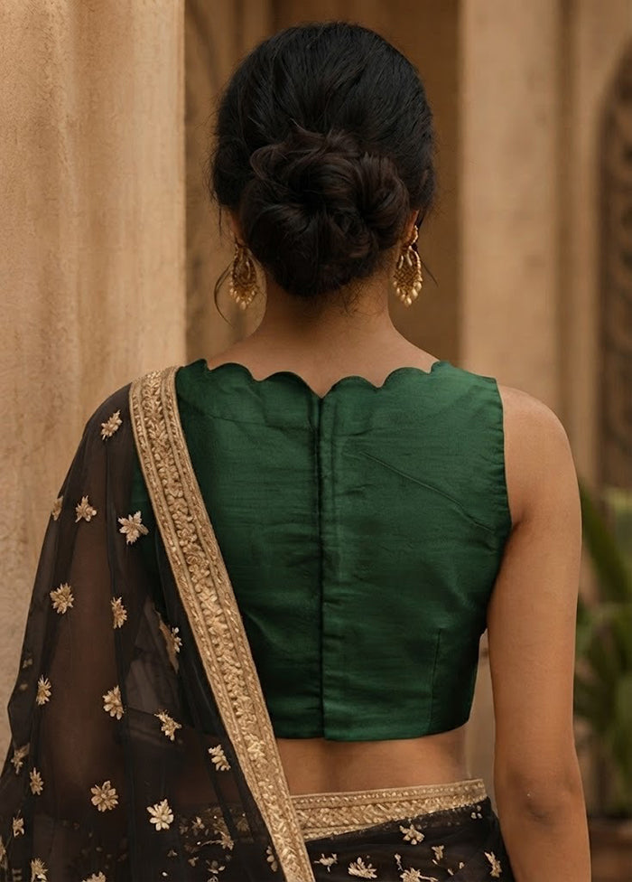 Green Boat Neck Designer Blouse