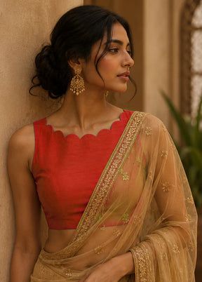 Red Boat Neck Designer Blouse