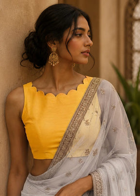 Yellow Boat Neck Designer Blouse