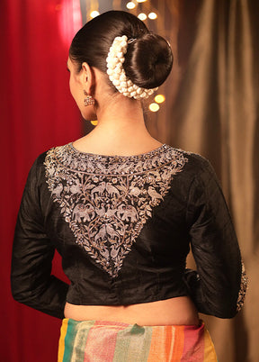 Black Raw Silk Designer Blouse