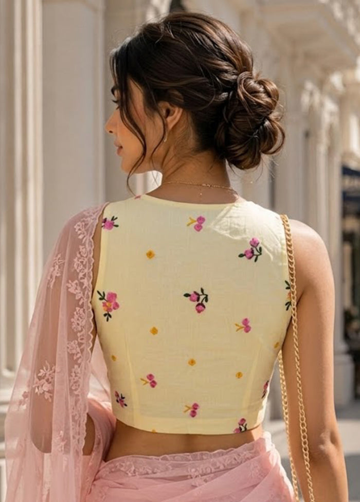 Light Yellow V Neck Designer Blouse
