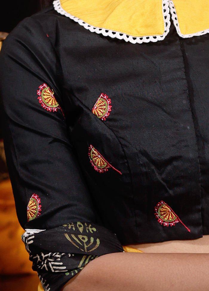 Black  Collar Neck Designer Blouse