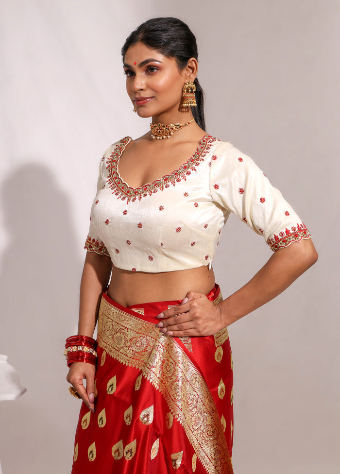 Cream  Round Neck Designer Blouse