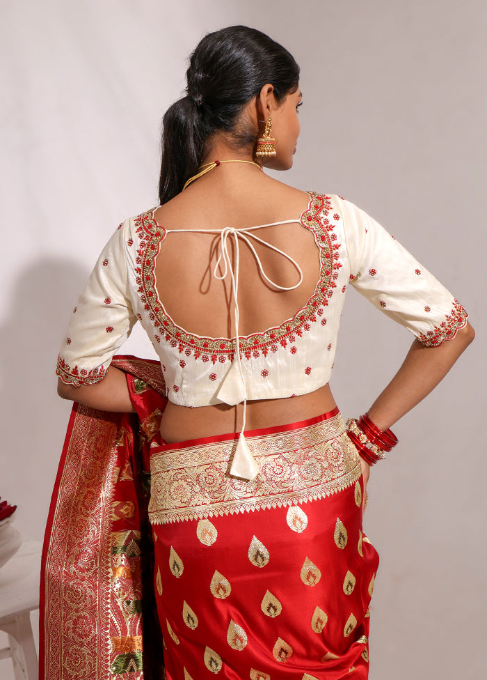 Cream  Round Neck Designer Blouse