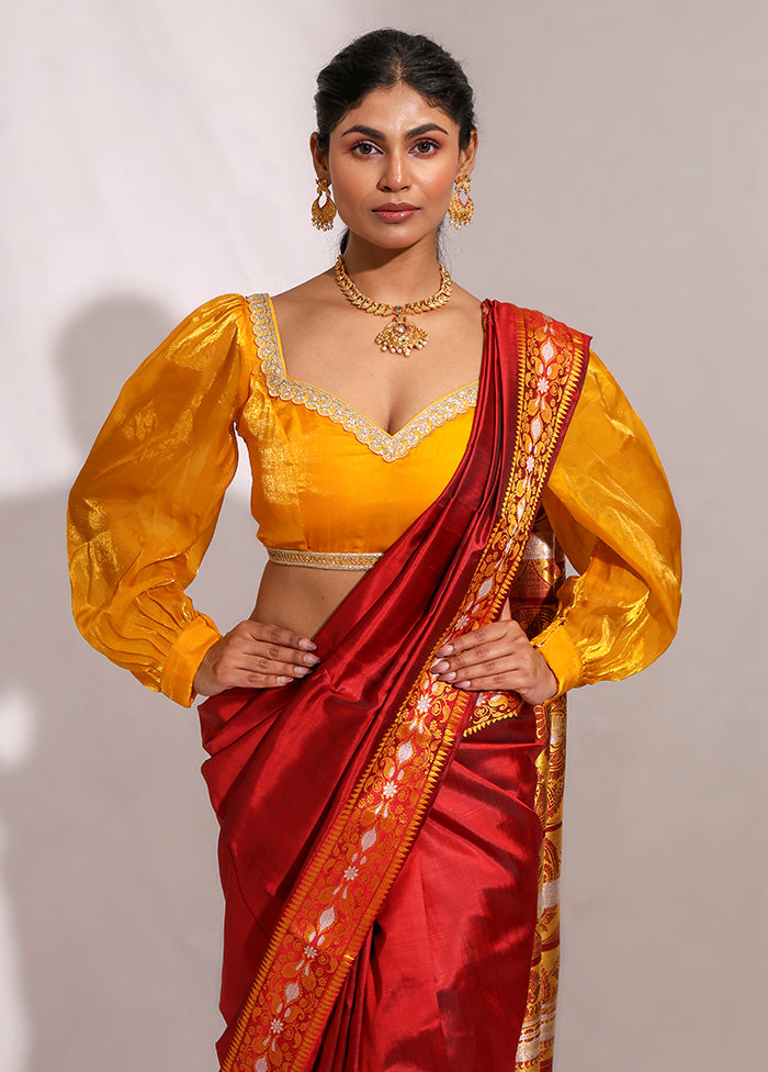 Yellow  Pentagon Neck Designer Blouse
