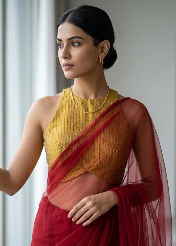 Mustard Halter Neck Designer Blouse