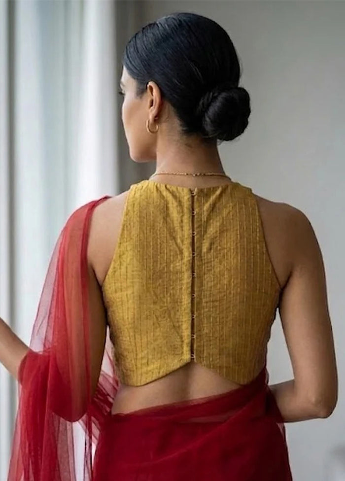 Mustard Halter Neck Designer Blouse