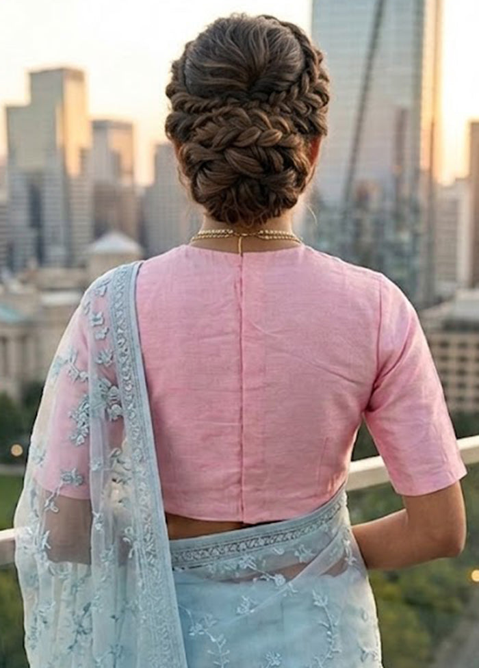Baby Pink High Neck Designer Blouse