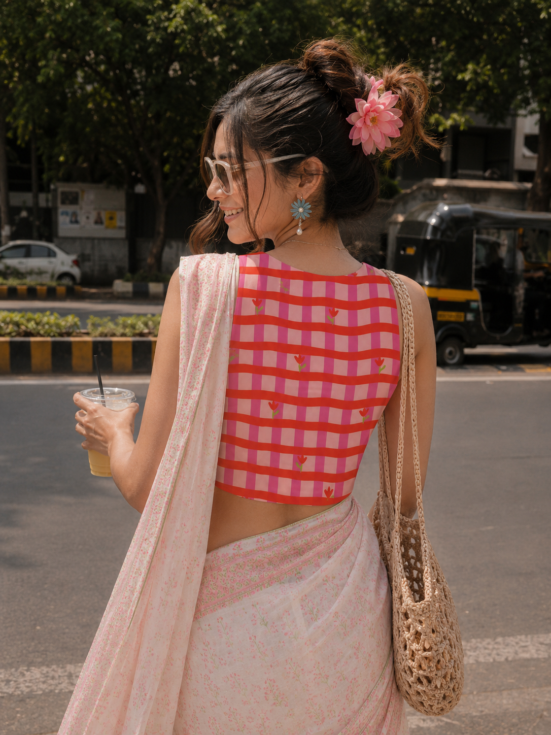 Peach Round Neck Designer Blouse